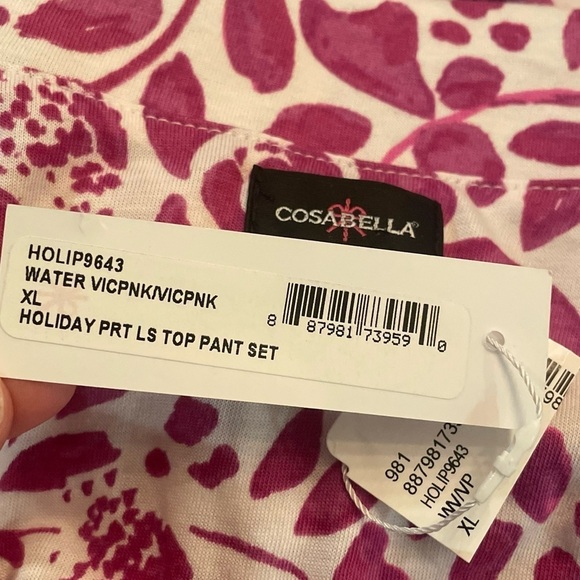 NWT Cosabella Holiday Print Pink Long Sleeve Top & Pant Pajama Set XL - Picture 4 of 9